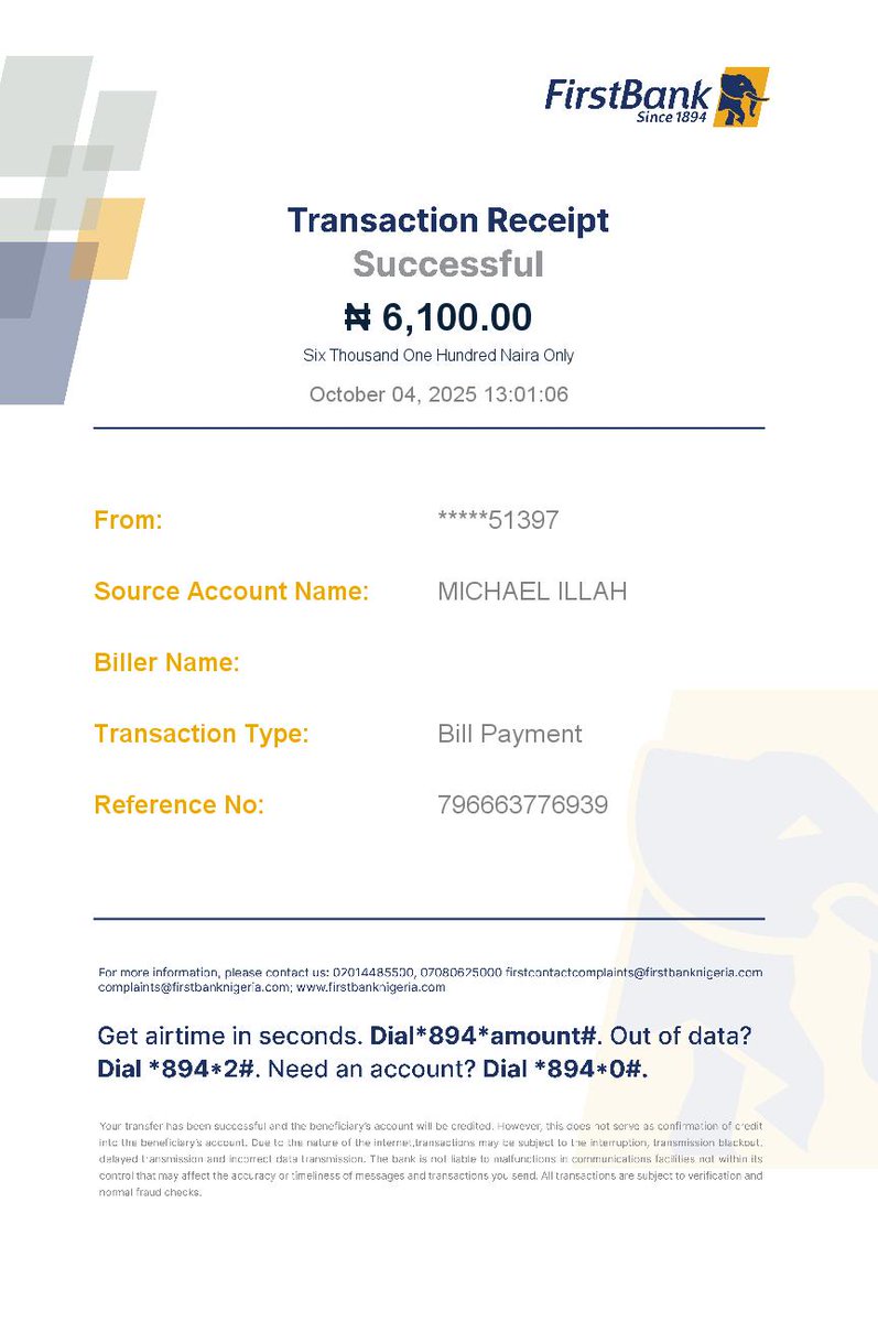 illah_michael's tweet photo. @FirstBankngr and @buypower_ng 
I was debited for this transaction for prepaid electricity, yet I can't get a token from any of you. Kindly treat as urgent. https://t.co/6lQV9f2zh4