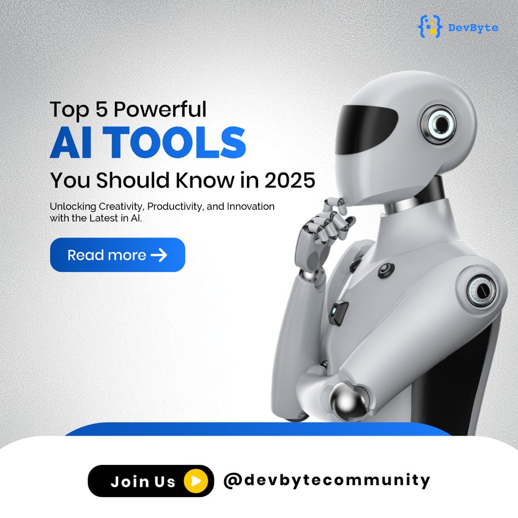 Devbytecomunity's tweet photo. AI isn’t just ChatGPT 👀
There are tools that can:
🔍 Rethink how you search
🎨 Turn words into art
🧠 Hold smarter convos
😎 Even crack jokes

Check out our carousel to see the ones you probably didn’t know existed https://t.co/Tl0K0uxE64
