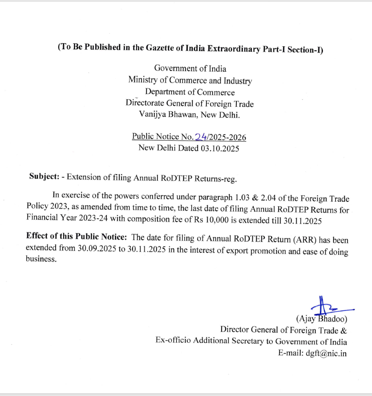 jnpimpex's tweet image. 📢Good News!
Happy to sharing update with you that the deadline for submission of the RoDTEP Annual Return has been extended from 30th September 2025 to 30th November 2025.

Get Consult!
Stay Connected – Stay Updated!

#consultant #updates #latest_updates #dgft #gst #customs