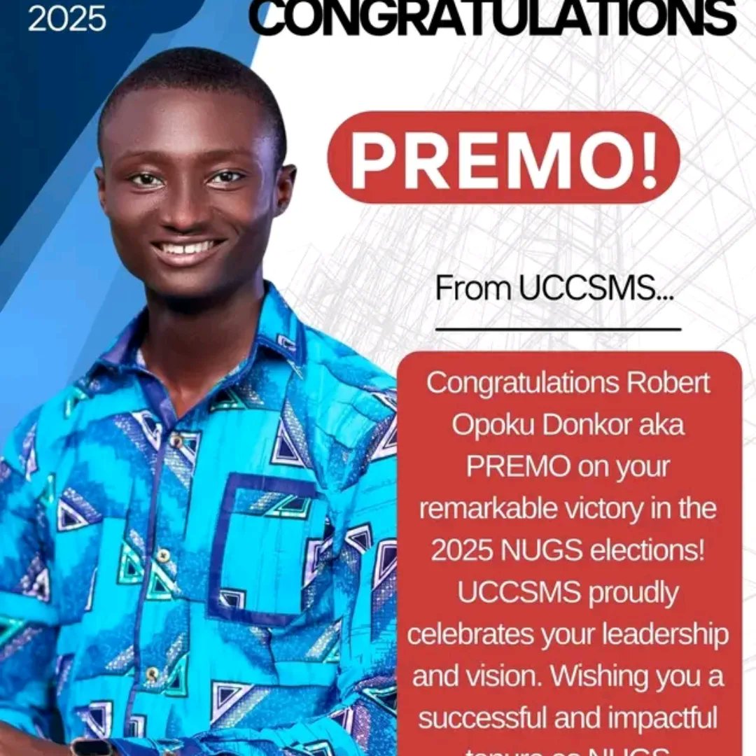 nugs_ucc's tweet photo. THE UNIVERSITY OF CAPE COAST SCHOOL OF MEDICAL SCIENCES (UCCSMS) CONGRATULATES ROBERT OPOKU DONKOR 

Congratulations The NUGS PREMO on making history as the first UCC medical student Local NUGS President. Keep it up🎊🥳♥️

#RobertOpokuDonkor
#UCCSMS
#UCC
#UCCELECTIONS https://t.co/TosmQjtYaS