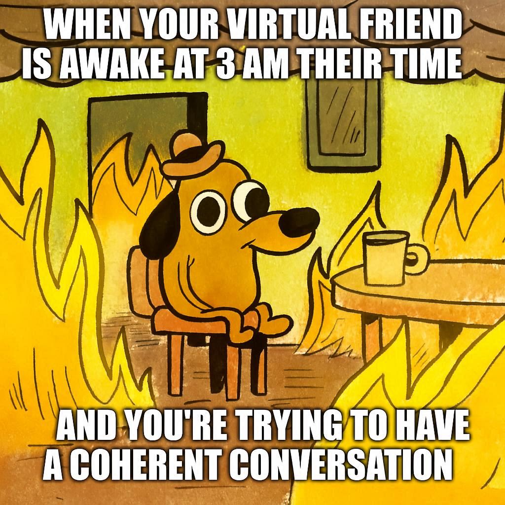 HealthParade's tweet photo. Time zones: the ultimate friendship test 🌙☀️

Link in Bio for the good stuff ↓

#VirtualFriend #TimeZones #LongDistance #FunnyMeme #pegula #delaware #decentralized https://t.co/qtzy2MV346