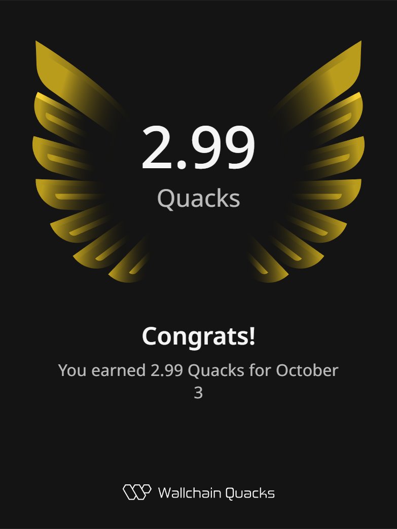 rodrigomcrypto's tweet photo. Gm fam,  

Just earned 2.99 Quacks on @wallchain_xyz in one day 🦆

Use my referral link – https://t.co/UdQa7iK1DN 

Have an awesome weekend, and don’t forget to touch grass today 👊 https://t.co/3JwZ2y8CsU