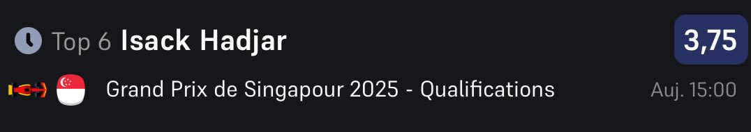 LPronosL's tweet photo. 🚨 BET’S FORMULE 1 🏎️

📊 @2.25

📊 @2.50

📊 @3.75

📊 @4.00

❤️ SI TU SUIS ! 🤩

#TeamParieur #Pronos https://t.co/MKYsYEdmwc