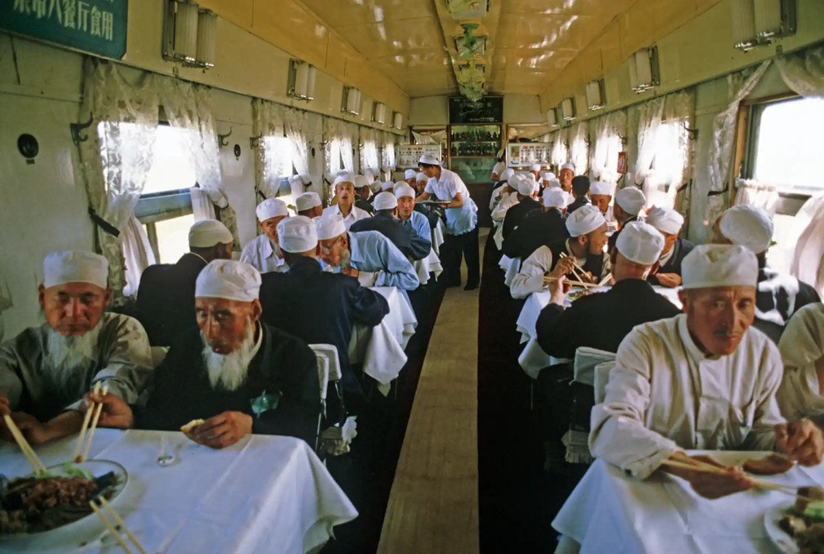 sovietvisuals's tweet image. Chinese Muslim pilgrims on train in Ningxia province. Photo by Alain Le Garsmeur,  1985.