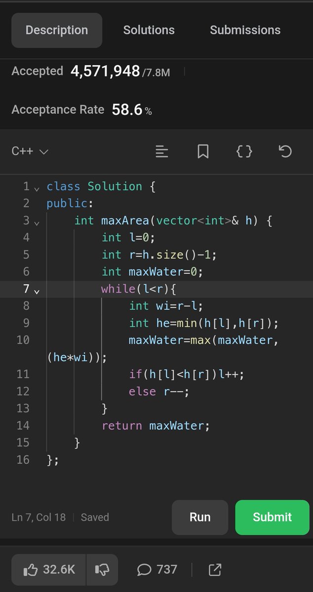 Prysh_07's tweet image. Day 25 ✅
- Solved 2 LeetCode Problems
    &amp;gt; 11 -&amp;gt; Container With Most Water (potd)
    &amp;gt; 392 -&amp;gt; Is Subsequence 
#twopointer