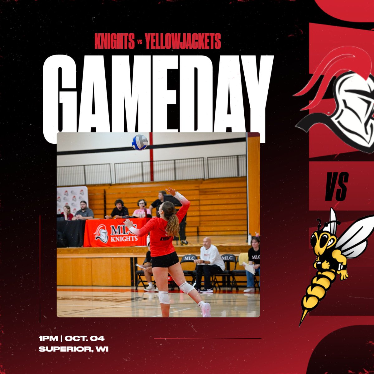 Knights dive onto the court at UW-Superior at 1:00 PM! 

Visit mlcknights.com for any other information.

#goknights #knightsvolleyball