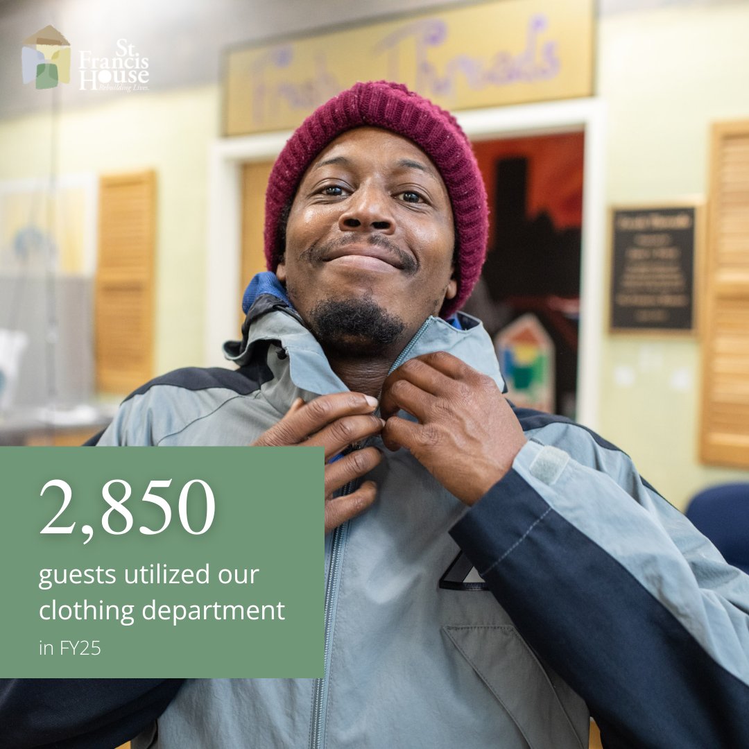 👕 In FY25, 2,850 guests turned to our clothing department at St. Francis House. Fresh clothes mean confidence, dignity, and comfort. 💚

See how you can support our guests with a clothing donation ➡️ bit.ly/3Qwjzz1
