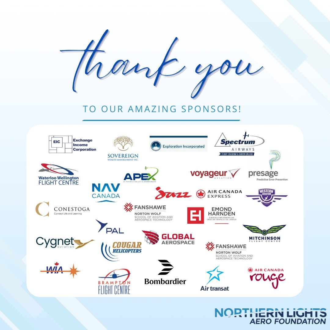 🌟 A heartfelt thank you to all of our remaining sponsors for their generous support and commitment to the Northern Lights Aero Foundation’s mission and vision.