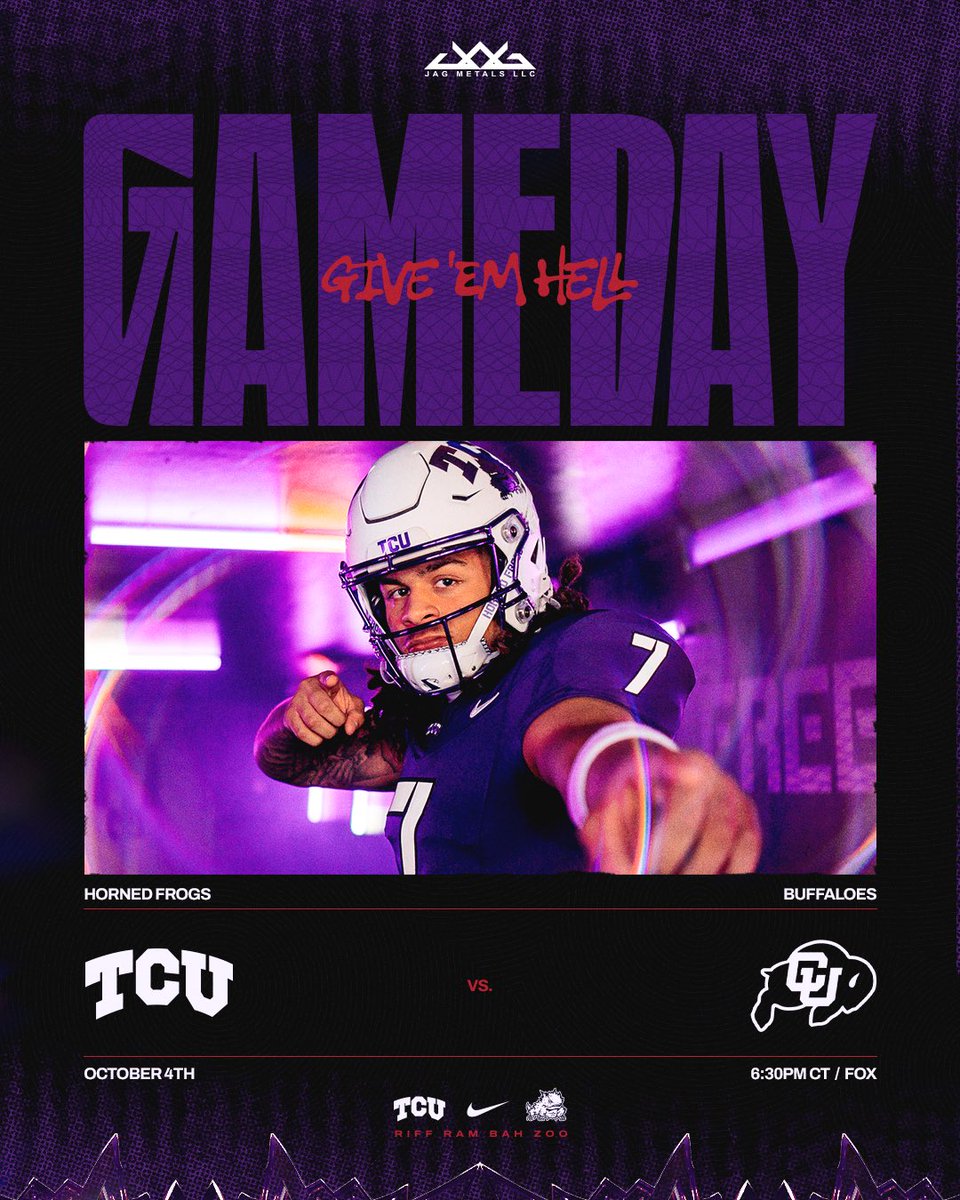 BLACK OUT THE CARTER TONIGHT‼️

🆚 Colorado 
📍 Amon G. Carter Stadium 
🏈 6:30 PM CT
📺 FOX

#GoFrogs 🐸 #AllHail