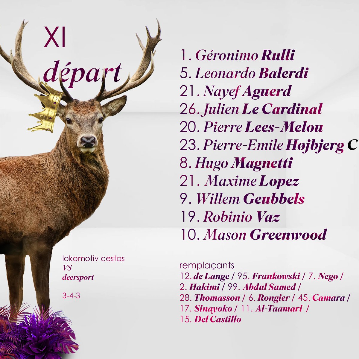 _DeerSport_'s tweet photo. 🔝𝔁𝓲 𝓭𝓮 𝓭é𝓹𝓪𝓻𝓽🔝

En retard mais voici le 11 de départ pour affronter le dauphin et champion d'Europe en titre, le @LokomotivCestas !

#LCDS | #DeerIsBack https://t.co/hb6EigSigb