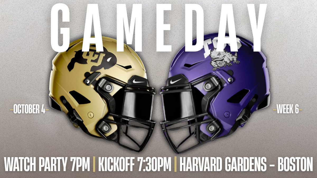 WAKE UP IT'S GAMEDAY! We'll see you at 7:00pm to cheer on our <a href="/CUBuffsFootball/">Colorado Buffaloes Football</a> team as they take on
<a href="/TCUFootball/">TCU Football</a> in Texas 🦬 🐸 
RSVP for our watch party ➡️ partiful.com/e/48wF3HSxR9gW…
📍 Harvard Gardens (316 Cambridge St, Boston) #GOBUFFS