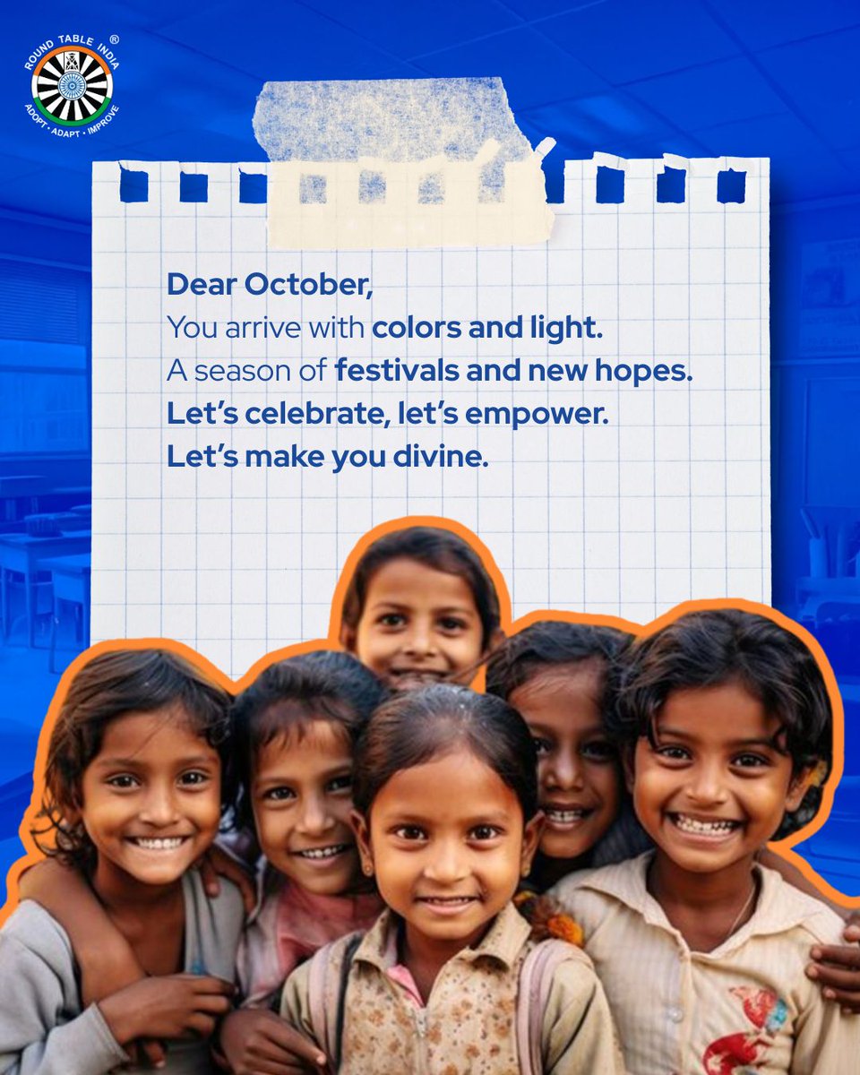 roundtableindia's tweet image. A month to create impact and share joy, October reminds us to give back while we celebrate. Together, let’s light up lives.

Hashtags:
#October2025 #OctoberMagic #CelebrateWithPurpose #FestivalOfLights #SeasonOfGiving #RoundTableIndia #RTIImpact #EmpowerThroughEducation