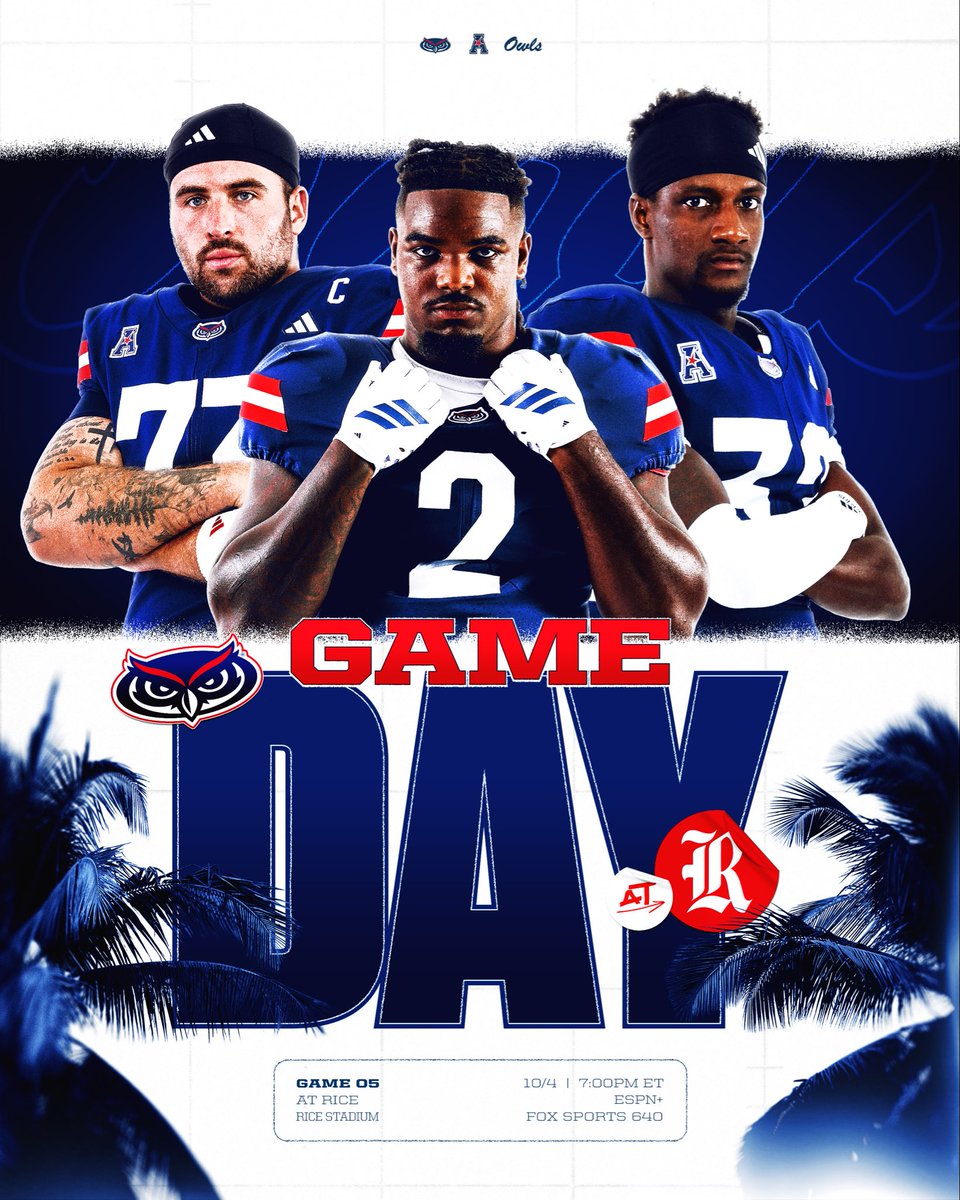 Florida Atlantic Football (@faufootball) on Twitter photo Game day in Houston!
⌚️7:00PM ET
📍Rice Stadium
📺 <a href="/ESPNPlus/">ESPN+</a> 
📻 <a href="/FoxSports640/">Fox Sports 640 South Florida</a> 
#WIP🏝️ Game day in Houston!
⌚️7:00PM ET
📍Rice Stadium
📺 <a href="/ESPNPlus/">ESPN+</a> 
📻 <a href="/FoxSports640/">Fox Sports 640 South Florida</a> 
#WIP🏝️