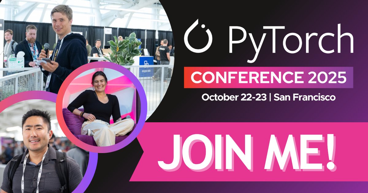 benedicta65203's tweet image. As a PyTorch Ambassador, I'm excited to invite you to attend #PyTorchCon 2025, Oct 22–23 in San Francisco. 🎟️Use code PYTORCHAMB to get your PyTorch Conference Attendee Pass for $599 (a discount of $400). 🔗Register: events.linuxfoundation.org/pytorch-confer…