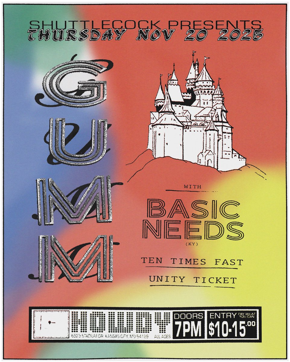 A big thank you to all who supported us at our first two shows this past couple weeks. We’re now very excited to share with you news of our November 20 gig at Howdy (Kansas City, MO) with Gumm (TN; Convulse), Basic Needs (KY), and Ten Times Fast. 🫡 Flyer by Ilija Necovski.