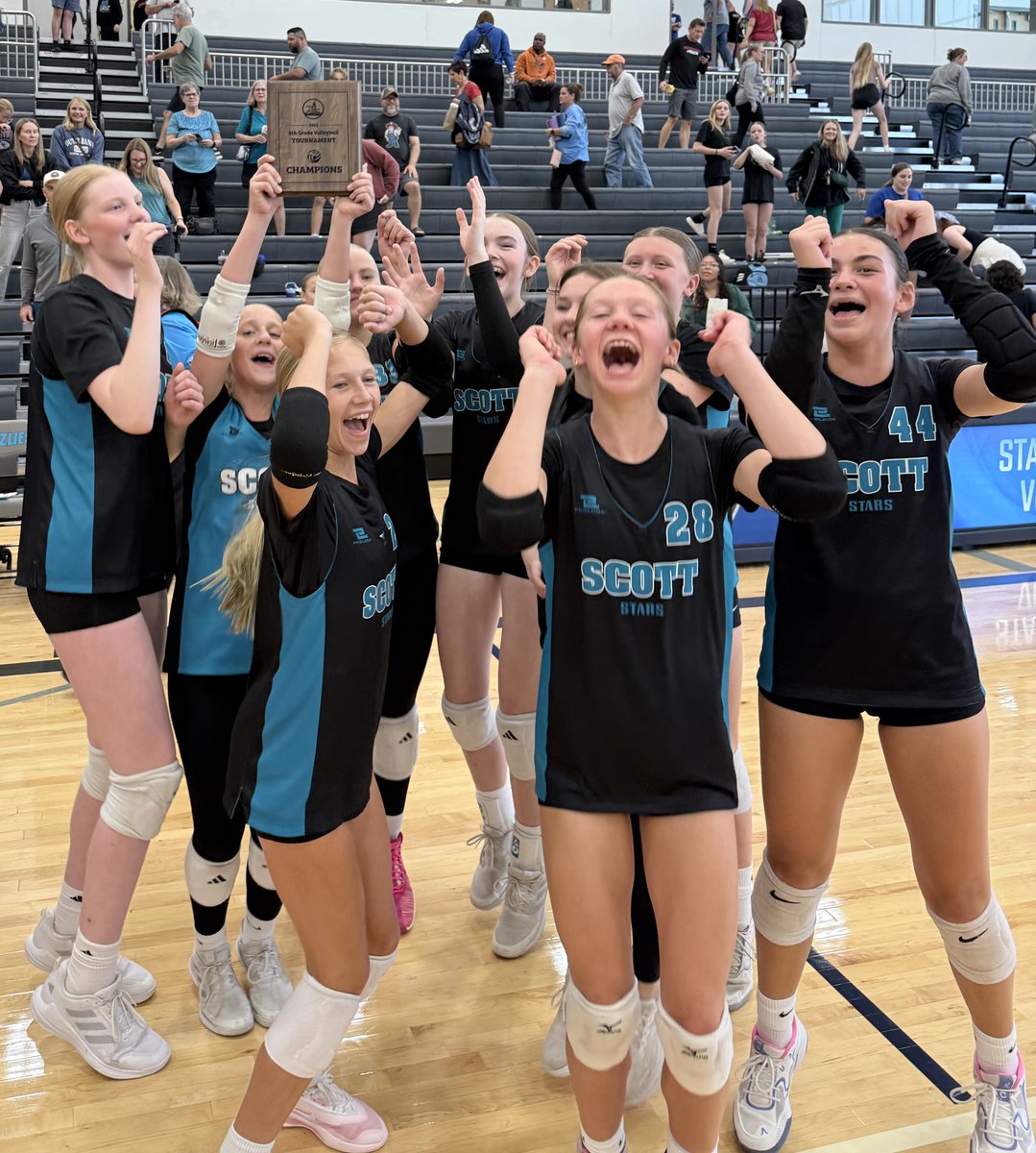 scottmidschool's tweet photo. Saturdays are for a SCOTT STARS CHAMPIONSHIP WIN!!! A huge congrats to the 8th grade girls volleyball team! You shined bright today! #WhereStarsAreMade #WeScottThis 💫 https://t.co/fEDq68CzNl