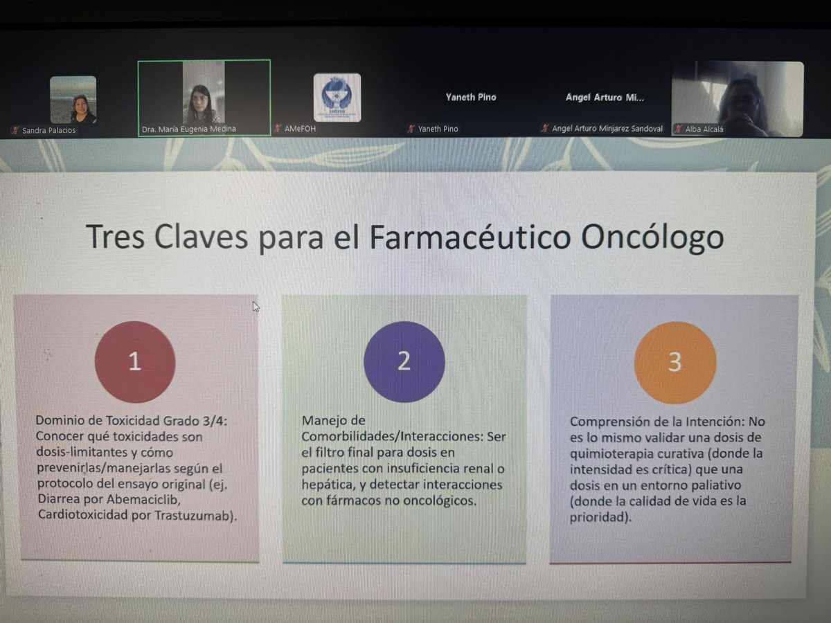 Amexfoh's tweet photo. Disfrutando de la primera sesión del curso “Fundamentos de Farmacia Oncológica” 2a.edición, con la Dra. María Eugenia Medina nuestra ponente internacional quien nos ha llevado de la mano en el tema “Generalidades de oncología” #farmaciaoncologica #somosamefoh https://t.co/dSOPLkmYTy