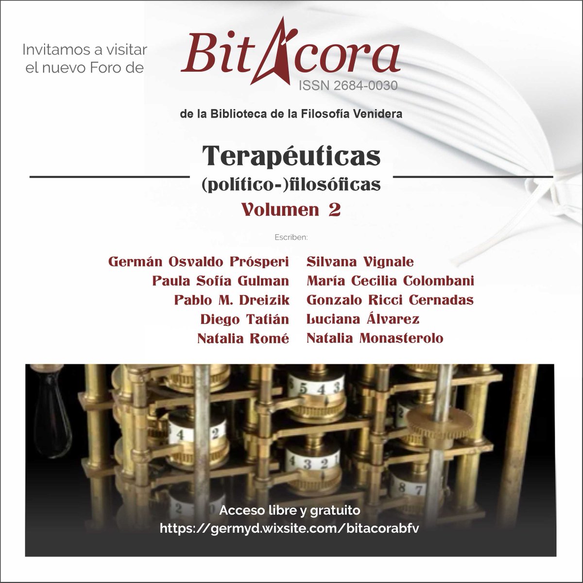 Invitamos a la lectura del nuevo foro sobre "Terapéuticas (político-)filosóficas. Volumen 2", de la Bitácora de la Biblioteca de la Filosofía Venidera.

germyd.wixsite.com/bitacorabfv

(acceso libre y gratuito)
