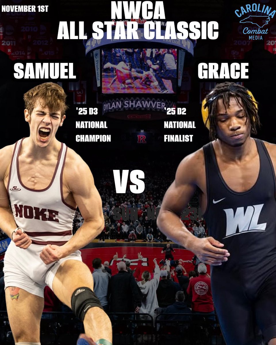Carolina Combat Media & Photography (@carolina_combat) on Twitter photo 141: D2 vs D3 action!
Dil finalist Khyvon Grace (West Liberty) clashes with Dill champion Mark Samuel (Roanoke) at the NCWA All-Star Classic. P The 2025 NWCA All-Star Classic is set for Saturday, November 1st. <a href="/NokeWrestling/">Roanoke College Wrestling</a> 141: D2 vs D3 action!
Dil finalist Khyvon Grace (West Liberty) clashes with Dill champion Mark Samuel (Roanoke) at the NCWA All-Star Classic. P The 2025 NWCA All-Star Classic is set for Saturday, November 1st. <a href="/NokeWrestling/">Roanoke College Wrestling</a>