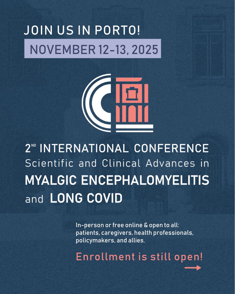 PlzSolveCFS's tweet image. Solve is a proud sponsor of the 2nd Intl Conf. on Clinical &amp;amp; Scientific Advances in ME &amp;amp; Long COVID (Nov 12-13, 2025) in Porto.  Attend  in person (limited seats) or online. Register for one or both days here:
ow.ly/XU5r50X6sV0

#AliançaMillionsMissing  #MECFSResearch