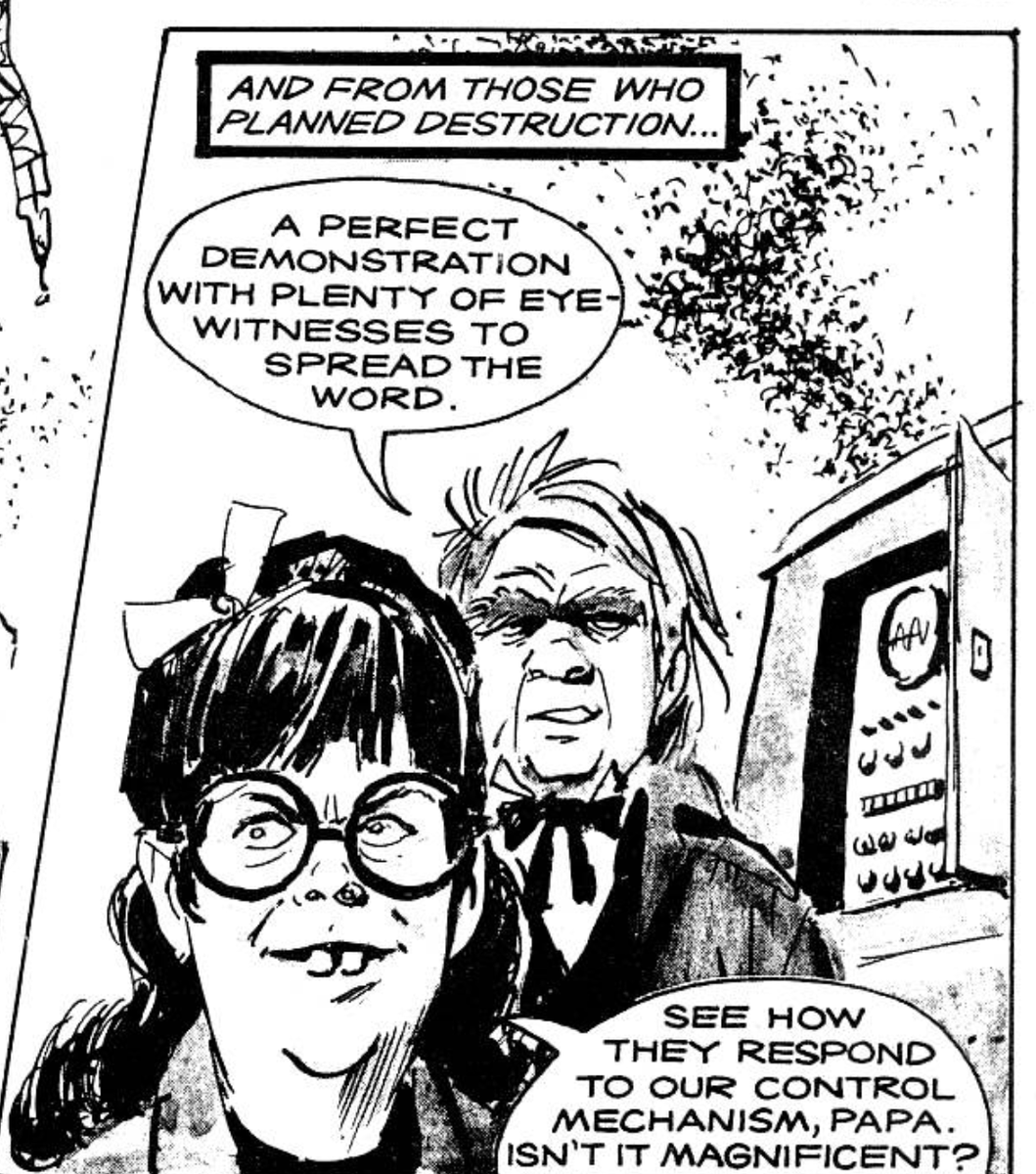 _Finks__'s tweet image. The 1974 #DoctorWho comic &quot;The Metal Eaters&quot; has villains that are a little less suave than The Master. but it also has this epic action panel.