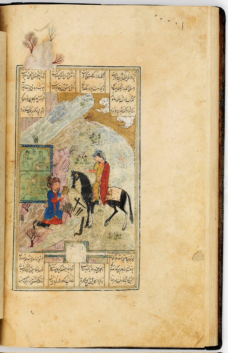«چو از لعل لب شیرین خبر یافت
به سنگ خاره‌ در گفتی گهر یافت

دلش را عشق آن بت می‌خراشید
چو بت بودش چرا بت می‌تراشید

شکرلب داشت با خود ساغری شیر
به دستش داد کاین بر یاد من گیر»

«رفتن شیرین به کوه #بیستون و...»
۱۴۸۹ میلادی
#سیمرغنامه

پیوند به اثر:

simurghnameh.com/artwork/095ec2…