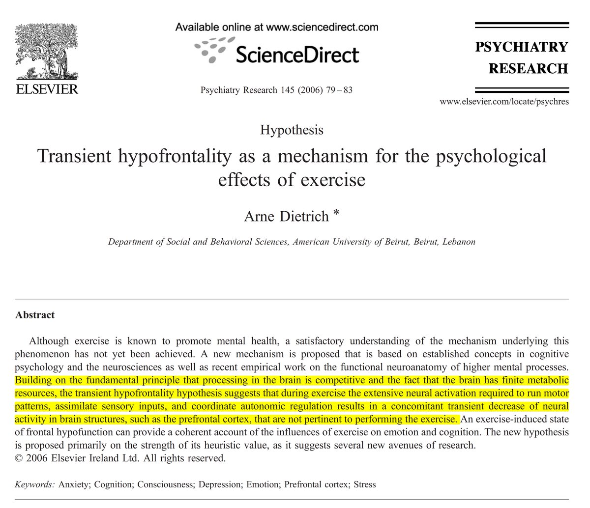 Egzersiz, beynimizin sürekli çalışan ve endişe üreten "yönetici" kısmını kaynak yetersizliği nedeniyle geçici olarak kapatmaya zorladığı için iyi hissettirir, kaygı ve depresyona iyi gelir.