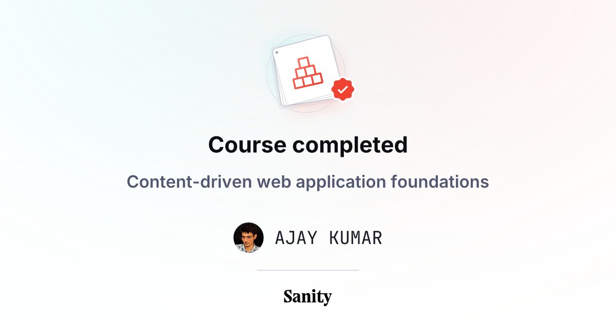 ajay_develops's tweet photo. Just completed the "Content-driven web application foundations" course on @sanity_io Learn!

#WebDev #SanityIO #RemoteWork #FreelanceLife #NextJS #TypeScript

https://t.co/jjyPhHS9oV https://t.co/EzkcUQNwvJ
