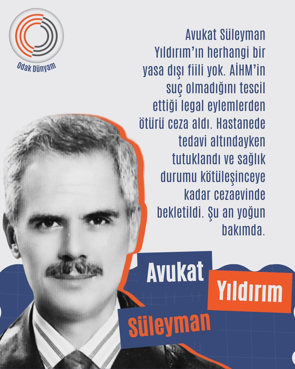 Yusufbatur68's tweet image. Ağır hasta Av. Süleyman Yıldırım yoğun bakımda!
Doktorların “hayatını kaybetme riski var” raporlarına rağmen tahliye edilmedi.
Adalet yaşam hakkını görmezden geliyor.

TutukluAvukat YoğunBakımda