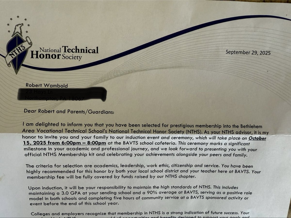 ROBERTWAMBOLD14's tweet image. Working hard on and off the field! In addition to my honors classes, I am enrolled at BAVTS, and I am proud to announce my induction to the BAVTS National Honor Society!
#leadership #workethic #lifeskills #buildyourfoundation #reachyourgoals
@Coach_Toman @kkidsfbboosters…