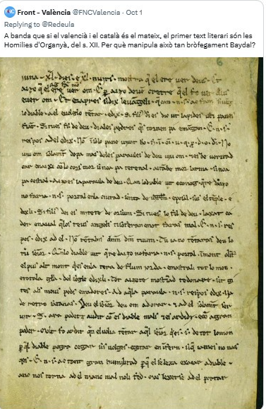 Na <a href="/Redeula/">La figa ta tia</a> per cert, no coneix o amaga les Homilies d'Organyà com a primer text literari en català, seguint els dictats del seu mestre <a href="/vicentbaydal/">Vicent Baydal</a> . I ella és mestra de secundària??