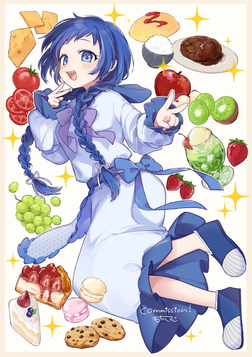 🌸commission🌸
胡麻くじら様(#5mkjl)の1枚絵💙
胡麻ちゃんの大好きな食べ物をたくさん描きました✨