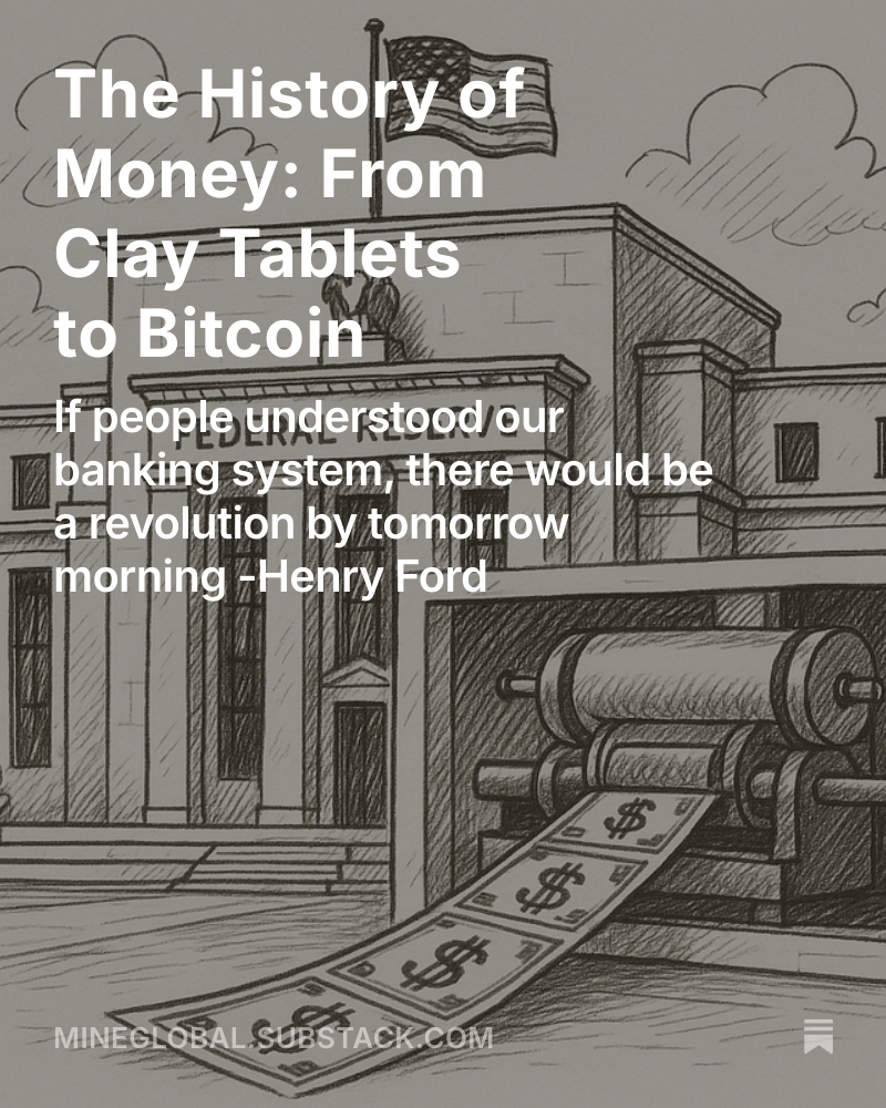 MINEGlobalLearn's tweet photo. https://t.co/XwqUKhZRV1
The history of money is a story of evolving trust. From Mesopotamian clay tablets to gold coins, from paper receipts to fiat currency, each step reflected humanity’s attempt to balance convenience, security, and fairness. Yet each system carried trade-offs. The fiat currency era we have entered is extremely flexible, but this very flexibility makes it dangerously fragile, inflationary, and opaque. It also poses systemic risks to the entire economy, as seen in the 2008 financial crisis.