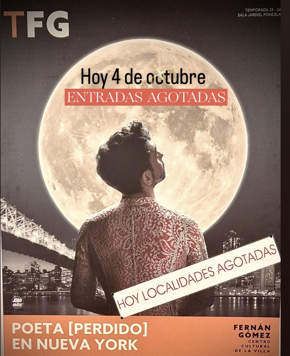 🔴 Hoy, 4 de octubre, ENTRADAS AGOTADAS para Poeta (perdido) en Nueva York. 

ℹ️ Dirección e Interpretación: Jesús Torres
Produce: <a href="/elaedoteatro/">elaedoteatro</a> 

#teatromadrid@