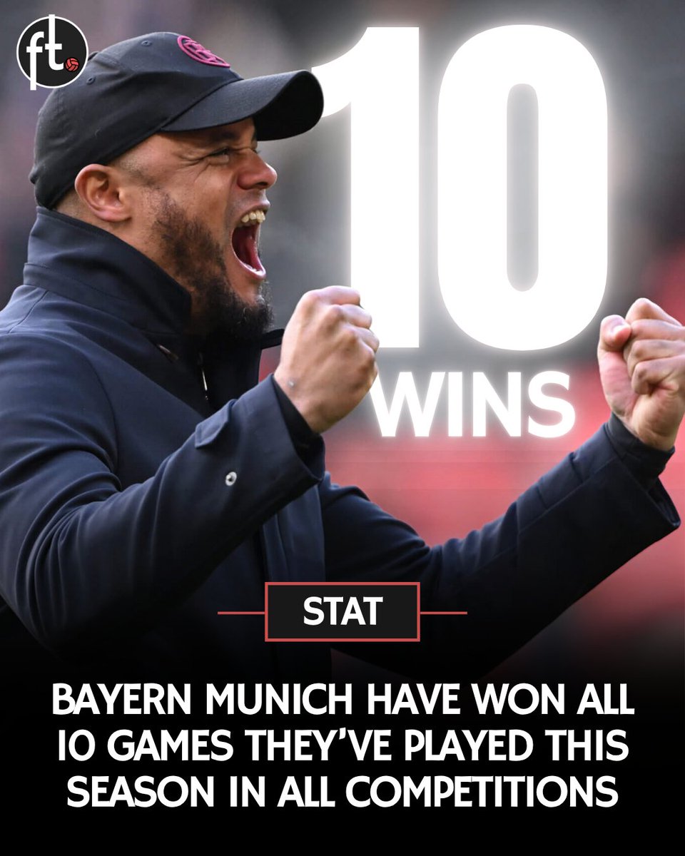 🚨 𝗥𝗘𝗖𝗢𝗥𝗗: Bayern Munich have started the season winning 10 consecutive games. 

They are the first club in Europe's top five leagues to ever achieve this.

Vincent Kompany deserves all the credit — he's turned Bayern back into the giant they always were.

Kane, Olise,