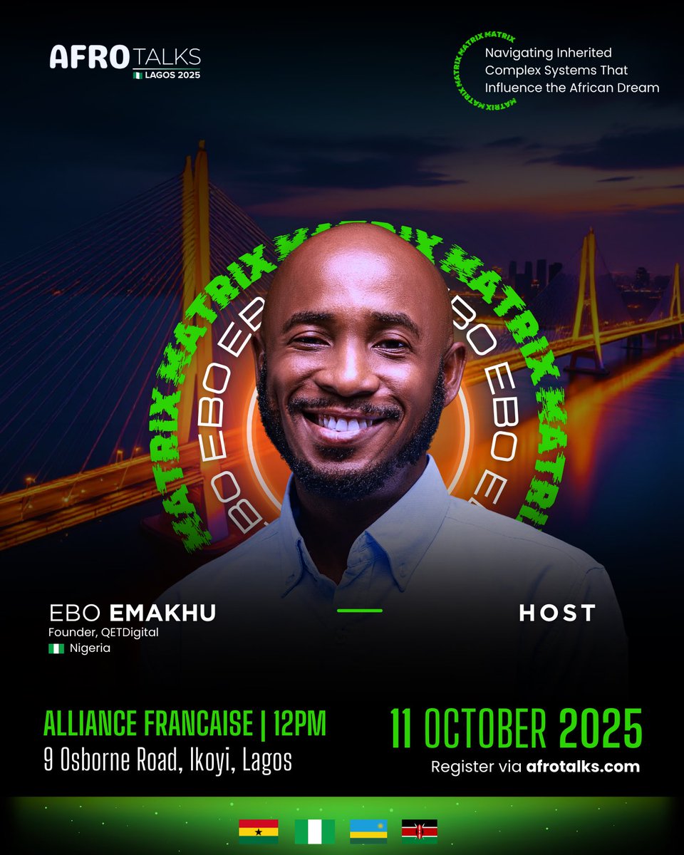 QrisEbo's tweet photo. This year at AfroTalks Lagos, I’ll be hosting as we navigate the inherited complex systems that influence the African dream.

Register here: https://t.co/daXFfwutWo https://t.co/u25QgtOpjP