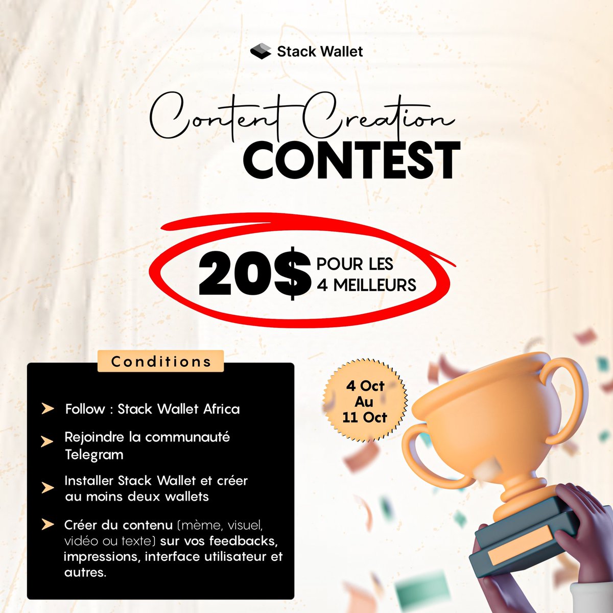 Stack_Africa's tweet image. GIVEAWAY STACK WALLET — 4 ➜ 11 oct 2025 🔥

👉Suivre @Stack_Africa 

👉Rejoindre:  t.me/Stackwallet_Af… +

👉Installer Stack Wallet et créer 2 wallets. 

👉Crée un mème/visuel/vidéo/texte sur ton feedback ou l’UI, tag @Stack_Africa et 
 avec l&apos;hashtag #StackWalletCreators.