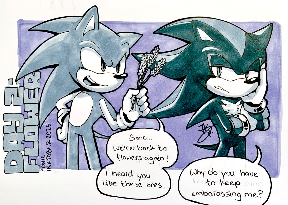 A little friendly gesture.
(I'm fashionably late again!)

•

#sonicthehedgehog #sonicinktober #sonicinktober2025
#inktober #inktober2025 #sonicfanart