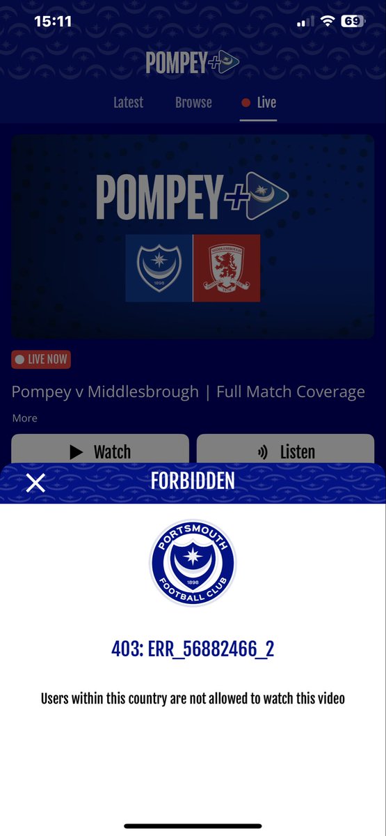 garrypfc's tweet photo. @Pompey Any idea why I can’t listen to the game https://t.co/3bEzh8fJ2n