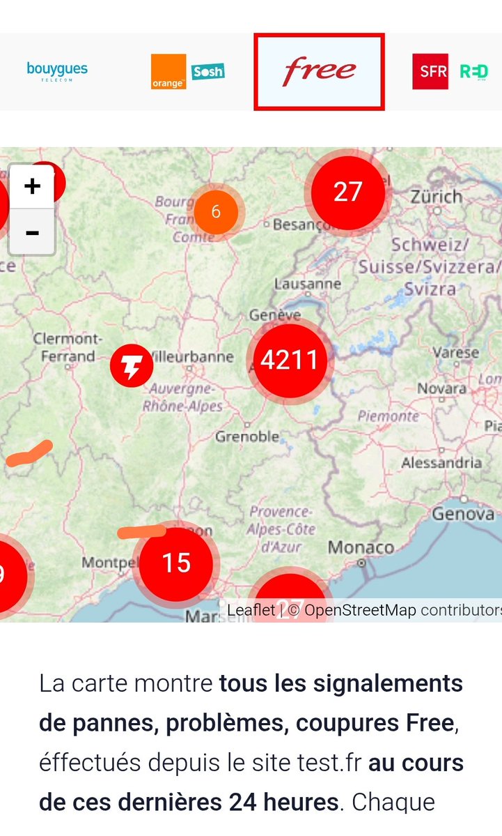 lepirateduBCM's tweet image. Encore en panne avec @free .
4211 incidents déclarés en Rhône Alpes sur les dernières 24h 😳, essentiellement vers la région d&apos;Annecy mais je suis en panne aussi en vallée du Rhône. #Freebox #Free #internet