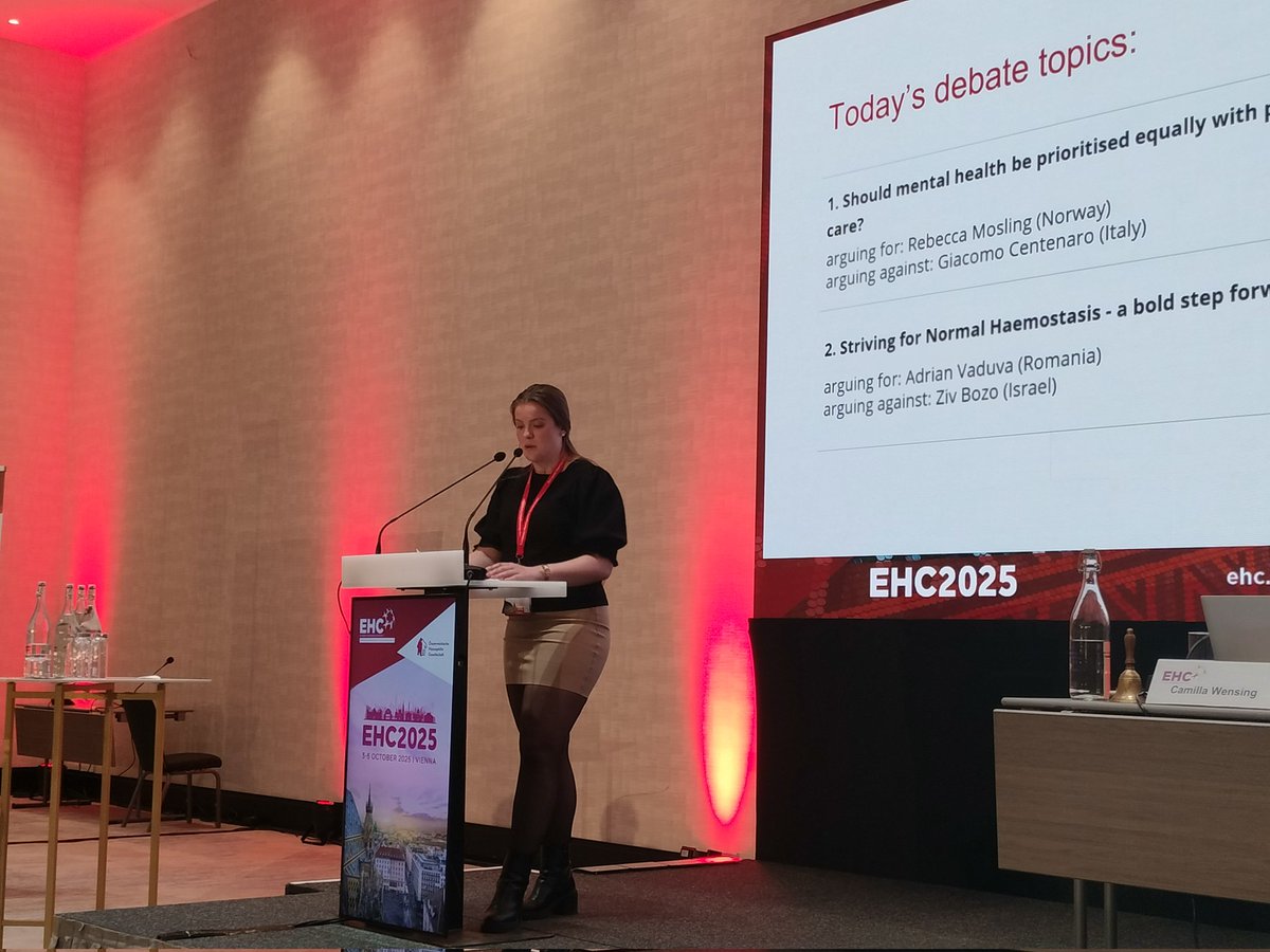 EHC_Haemophilia's tweet photo. Should mental health be prioritised equally with physical treatment in comprehensive care? ๐ง ๐ Rebecca Mosling & Giacomo Centenaro sparked passionate discussion at #EHC2025 Youth Debates! #MentalHealth #BleedingDisorders #YouthVoices #ComprehensiveCare https://t.co/BxSL8deuSG