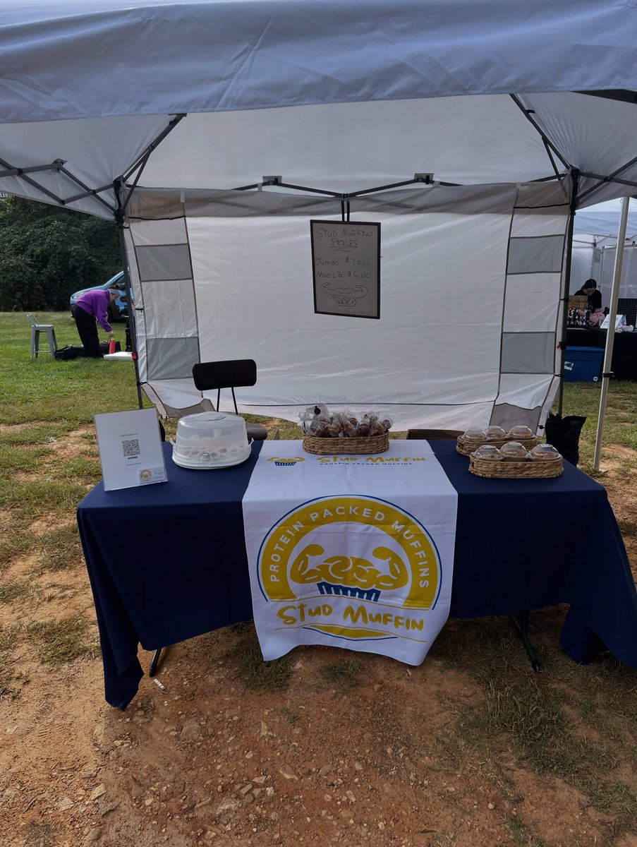 24_7Farnsworth's tweet photo. Stud Muffin Protein muffins is all set up. Getting ready for a long fun day today at the Ball Ground Rock Festival. Come by and see us and get your protein muffins! #studmuffin #studmuffins #proteinmuffins #healthysnack #proteinpackedmuffins https://t.co/Z7MP4Yfh5k