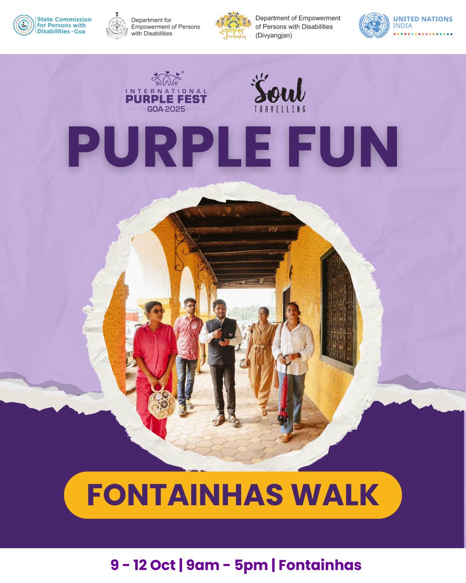 purplefestgoa's tweet image. Step into history and culture! 🏘✨ 

The Fontainhas Walk at Purple Fun, part of the International Purple Fest Goa, is your chance to explore, learn, and enjoy vibrant streets and stories.

Register now to book your slot

🗓 9–12 Oct | ⏰ 9 AM – 5 PM | 📍 Fontainhas