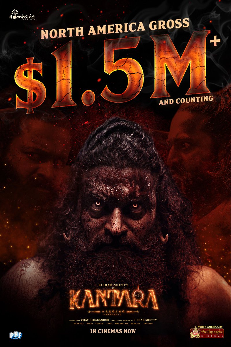 telugurajyam's tweet photo. #KantaraChapter1 is unstoppable at the box office 🔥🔥🔥
North America gross at $1.5M+ and counting… 💥💥💥
#Kantara #BlockbusterKantara NA by
#PrathyangiraUS
#hombalefilms #KantaraFilm #shetty_rishab #VKiragandur #ChaluveG #PharsFilm #rukminitweets https://t.co/oJADcJOiYp