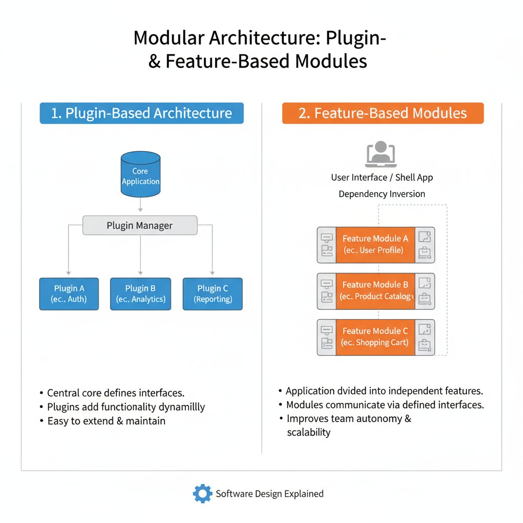 e_opore's tweet image. Modular Architecture
Overview
→ An architectural style where the system is divided into self-contained modules
→ Each module represents a feature or plugin that can be added, removed, or updated independently
→ Promotes flexibility, maintainability, and scalability in large…