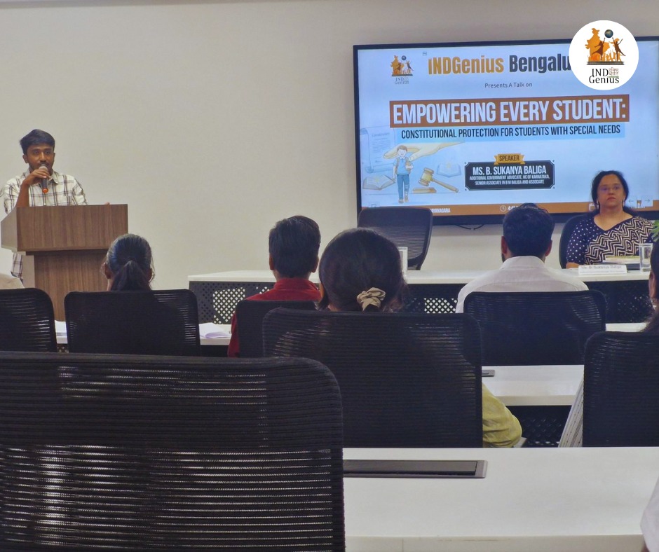 INDGeniusOrg's tweet photo. INDGenius Bengaluru hosted seminar on “Empowering Every Student: Constitutional Protection for Students with Special Needs” 

Ms. B Sukanya Baliga shared insights on rights, laws &amp; inclusion, joined by Shri Dhanush Gowda &amp; Shri Atuldat N Maanay. https://t.co/DP2BqOVGA1