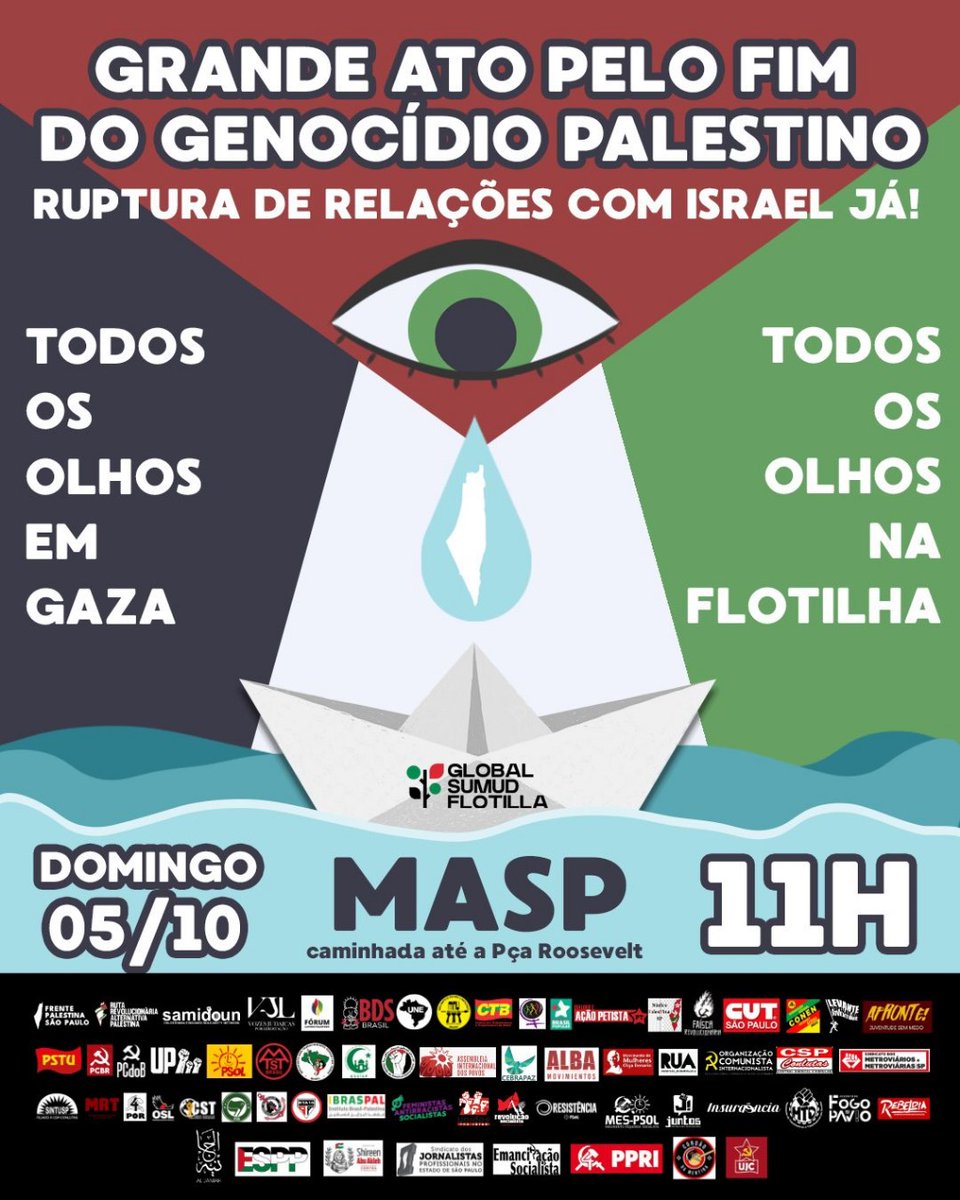 OSL_brasil's tweet photo. 🇵🇸✊🏾 Neste domingo! Todos os olhos em Gaza!

Diversos movimentos sociais, organizações e coletivos vão às ruas neste domingo em um grande ato para denunciar a continuidade do genocídio praticado por Israel em Gaza. https://t.co/bI9UZsrkbW