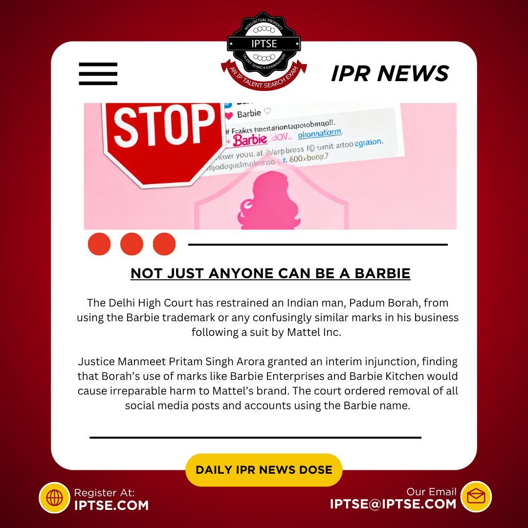 IPTSE_'s tweet image. Not just anyone can be a Barbie! Delhi HC stands strong to protect the iconic Barbie trademark and stops unauthorized use. #TrademarkProtection #Barbie #LegalWin #BrandExclusivity