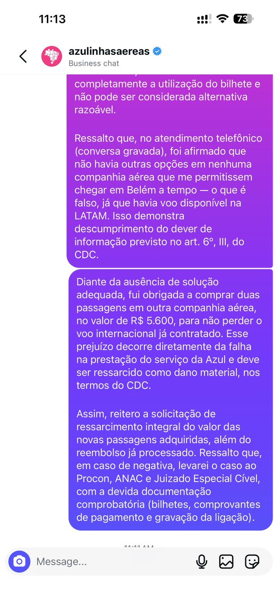 GabrielLi76748's tweet photo. @azulinhasaereas alterou meu voo e ofereceu uma “solução” que inviabilizou completamente minha viagem — chegando em Belém depois do meu voo internacional já marcado.
Isso é inaceitável. A companhia não está cumprindo com suas responsabilidades previstas pela @ANACBrasil. #Azul https://t.co/PHDHZ8qJIm