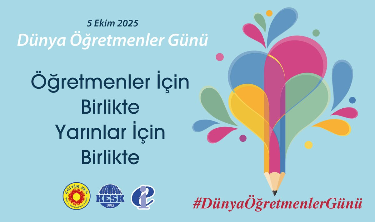 🔴5 Ekim Dünya Öğretmenler Günü: Öğretmenler İçin Birlikte, Yarınlar İçin Birlikte!

Nitelikli bir eğitim ancak nitelikli, özgür, güvenceli öğretmenlerle mümkündür.
Bunun için:
✔️Öğretmen yetiştirme politikaları bilimsel esaslara göre düzenlenmelidir.
✔️Tüm öğretmenler kadrolu ve